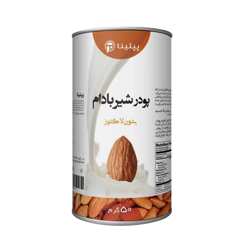 قوطی 50 گرمی پودر شیر بادام